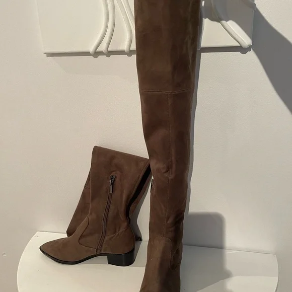 Brown Suede Over-the-Knee Boots - Picture 3 of 9